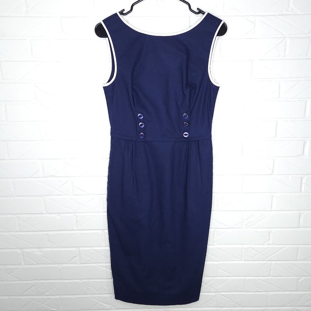 J. Peterman Navy Retro 1950's Inspired Sleeveless Sheath Dress Wiggle Dress NWOT